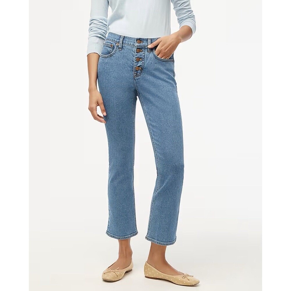 J.Crew Mid-Rise Flare Crop Exposed Button Fly Jeans Stretch Women Size 30 (J5)